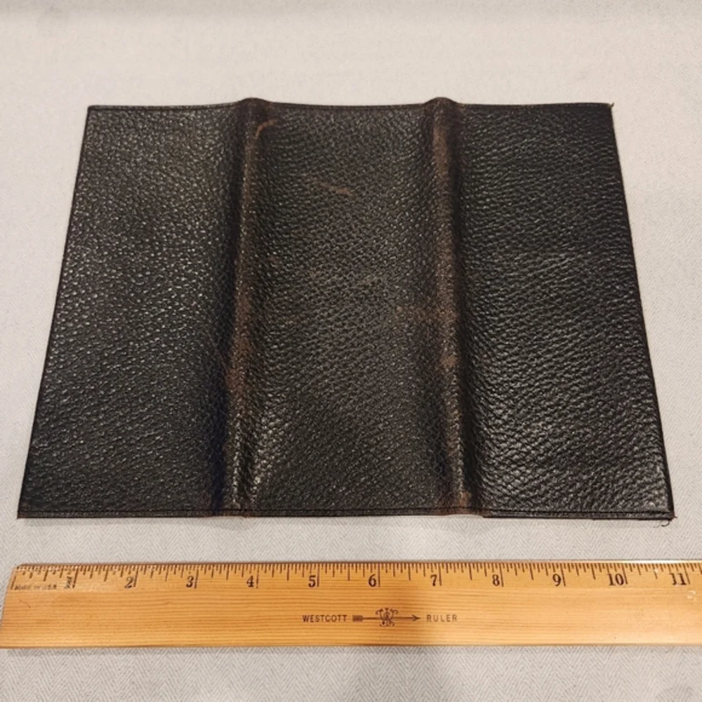 VTG Antique Pebbled Leather Stitched 3 Fold Vest Pocket Long Wallet Bill Fold 9